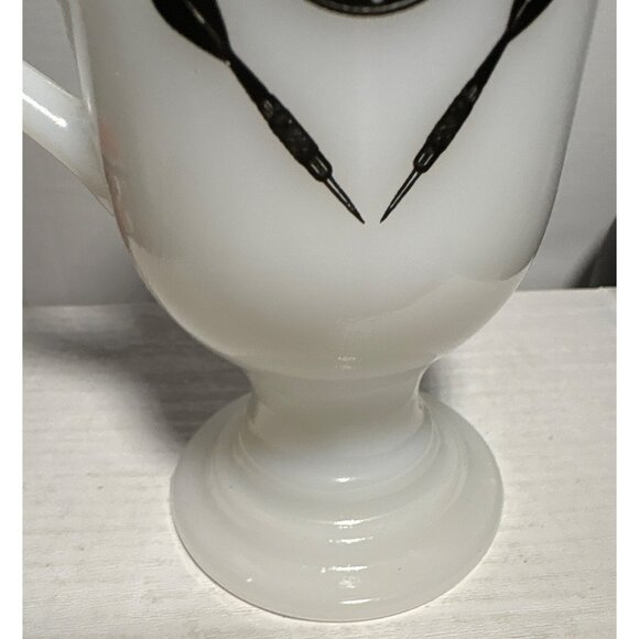 Vintage White Milk Glass Pedestal Mug With Dartboard & Darts Graphic - Picture 4 of 8